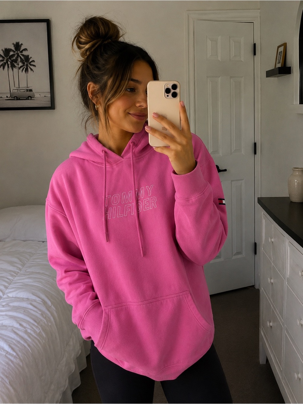 Vintage Tommy Hilfiger Pink Logo Hoodie cozy large sweatshirt fall winter
